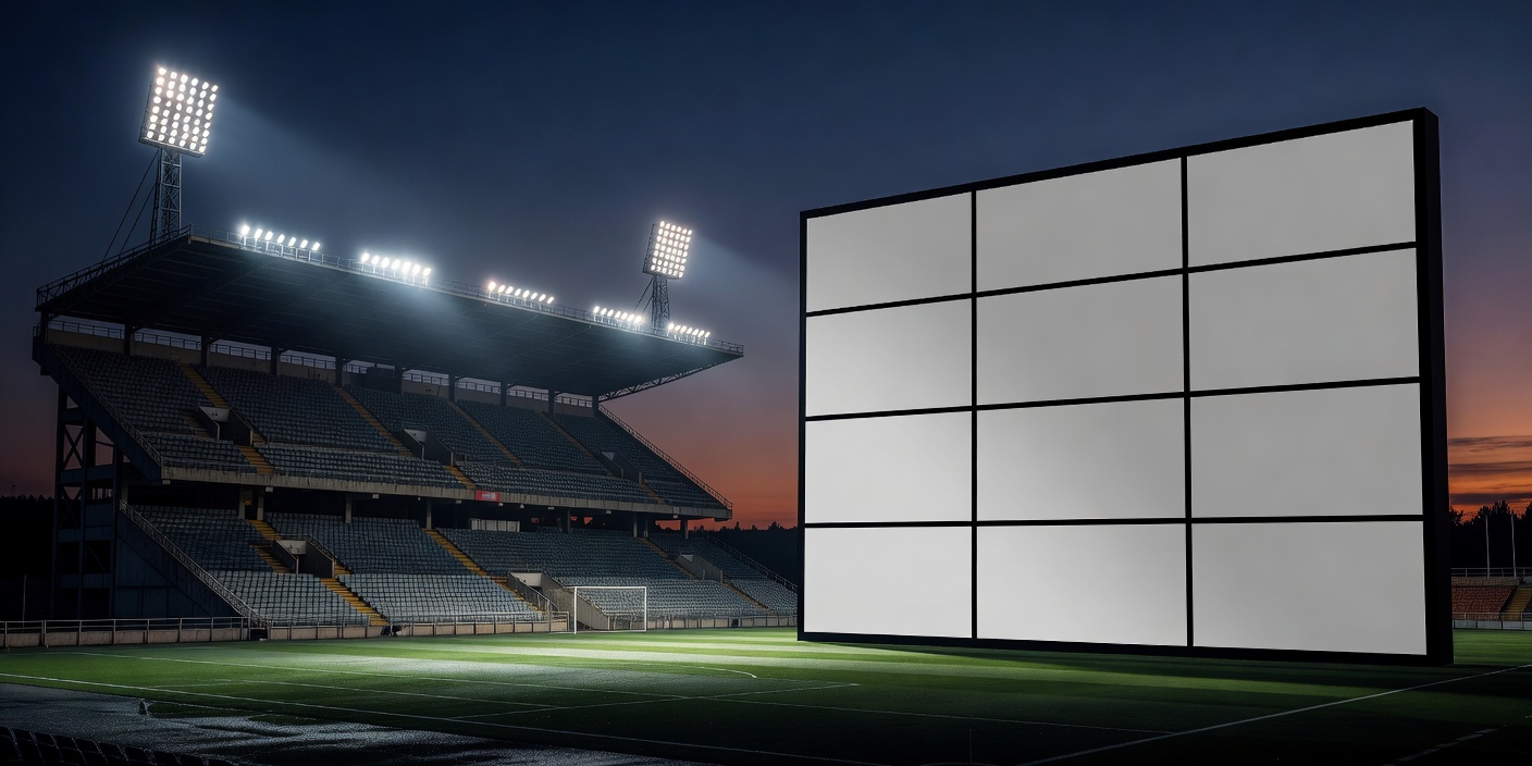 Illustration of a floodlit football stand at dusk beside a week grid marking Tuesday, Wednesday and Thursday European fixtures